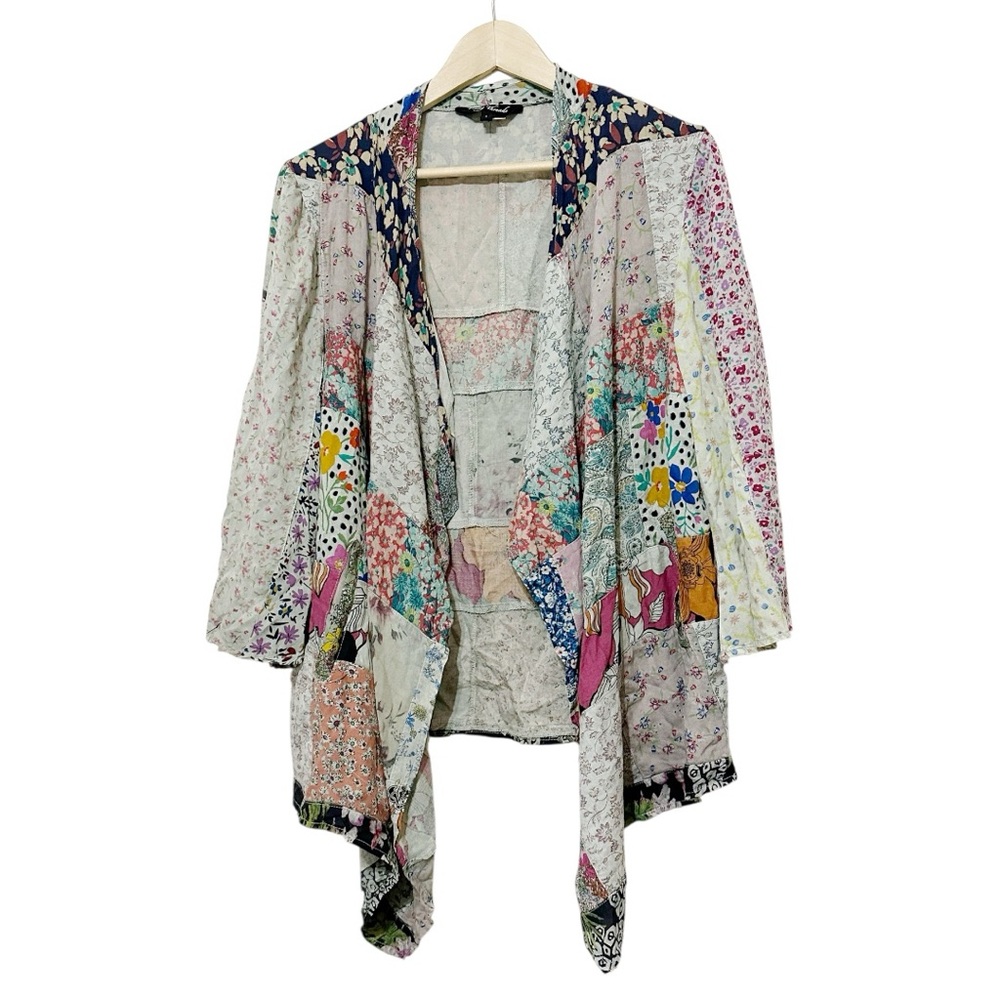 Boho Patchwork Open-Front Cardigan Jacket - Multicolor - Picture 2 of 6